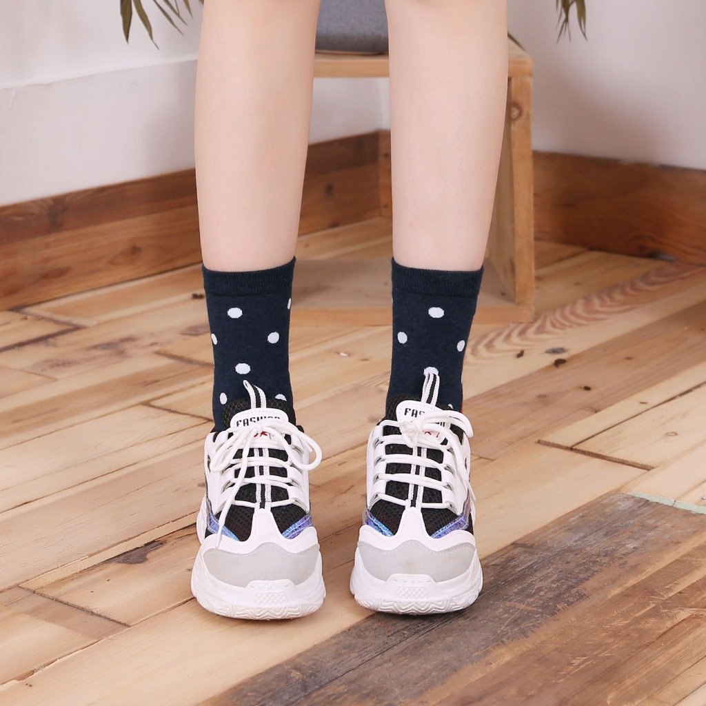 navy blue polka dots socks for women