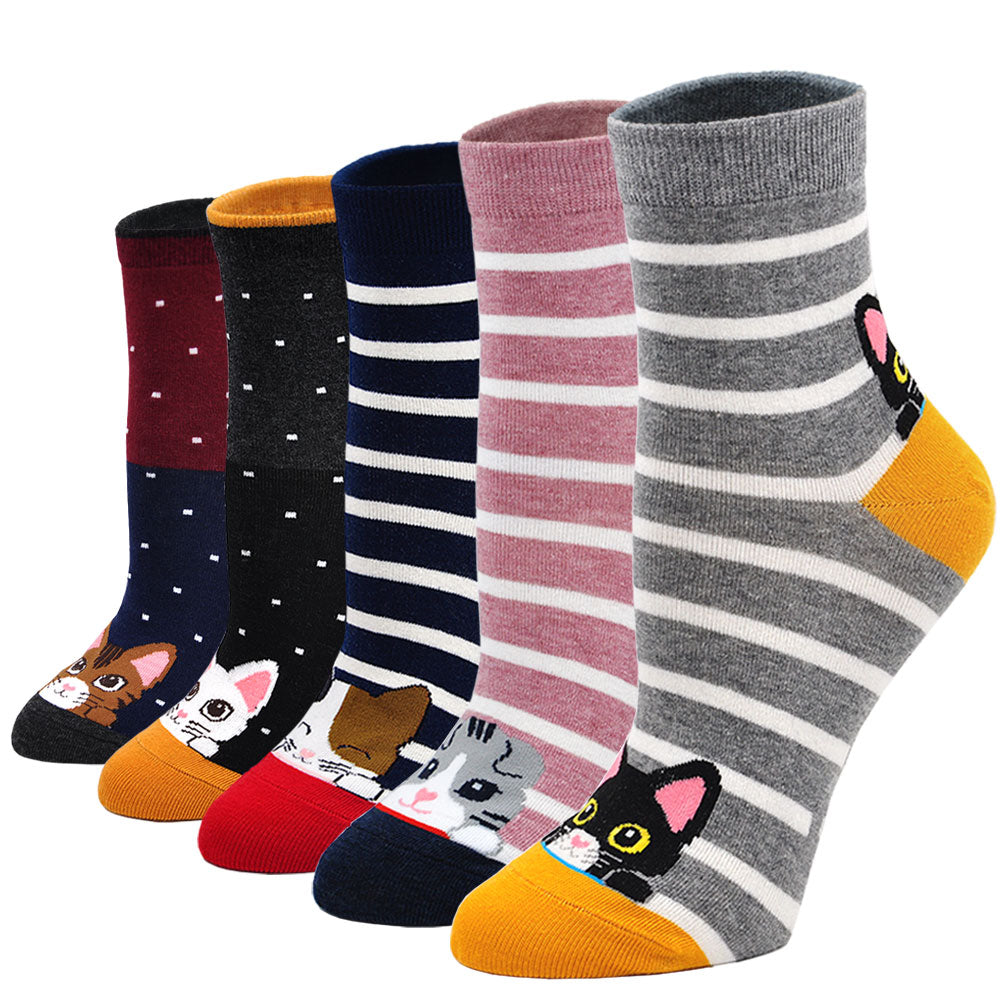 ZFSOCK's Anti-Slip Cat Socks for Women - Cute and Practical Footwear (5 Pairs)