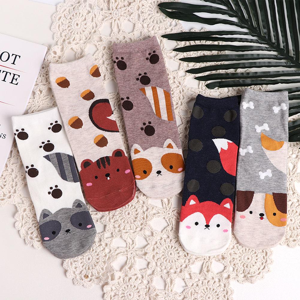 5 pairs animal crew socks for women