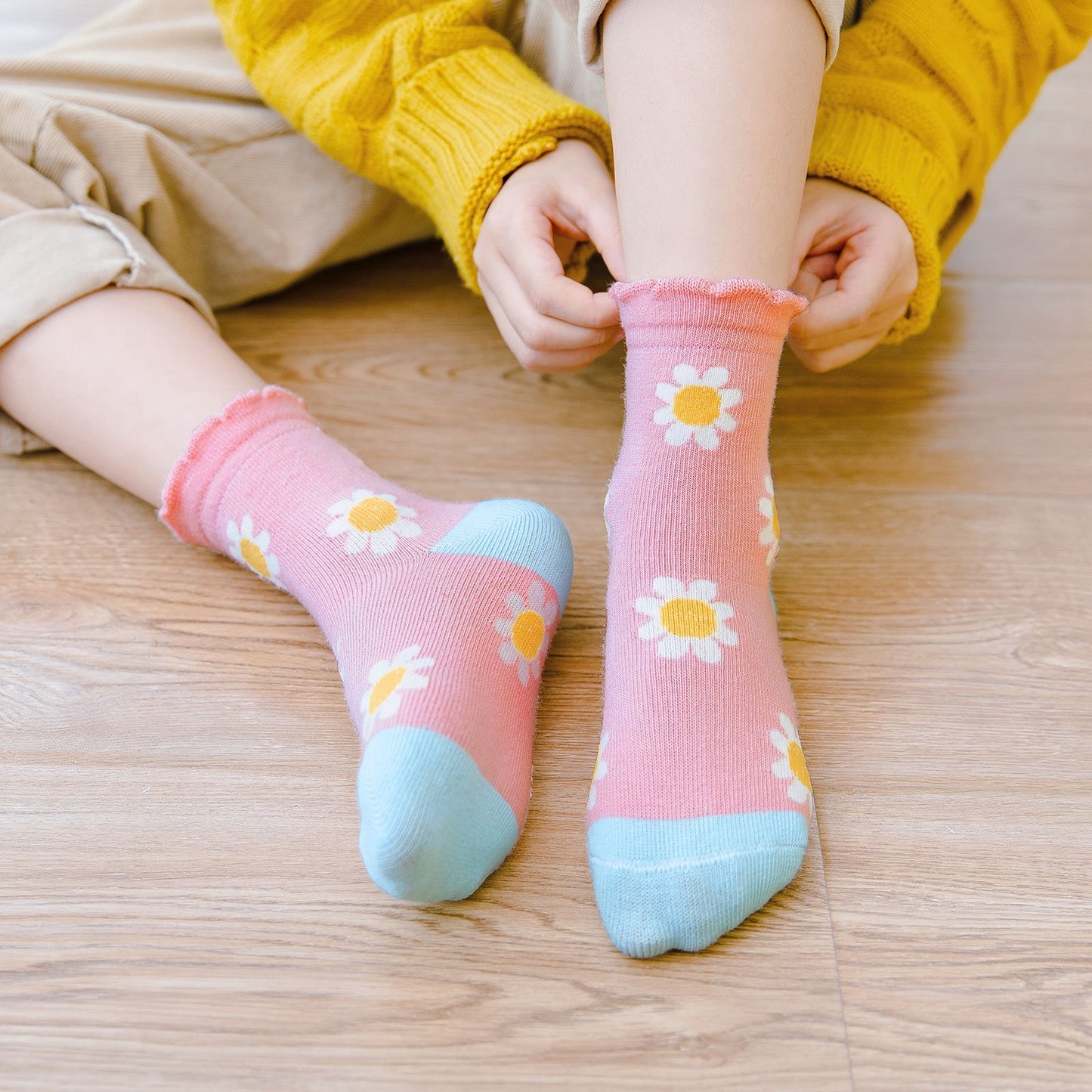 ZFSOCK Spring Design Flower Pink Socks for Girls Kids, 5 Pairs