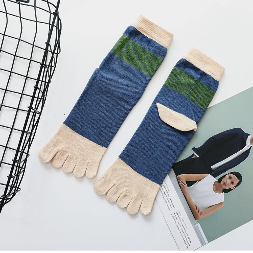 blue 5 finger crew socks for men