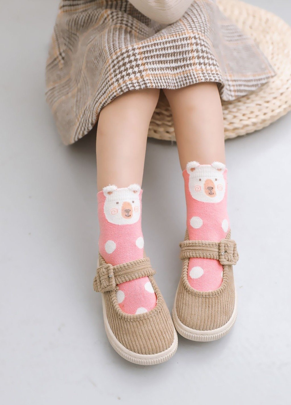 animal pink polka dots crew socks