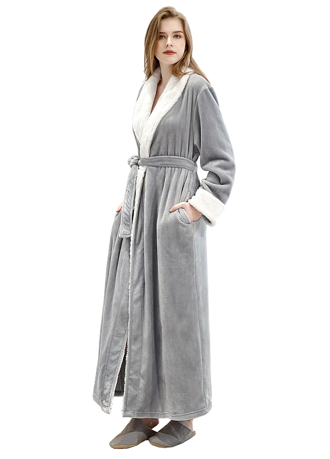 AMTOFO Classic Design Fluffy Dressing Gown Bathrobe Unisex Winter Wedding Bathrobe