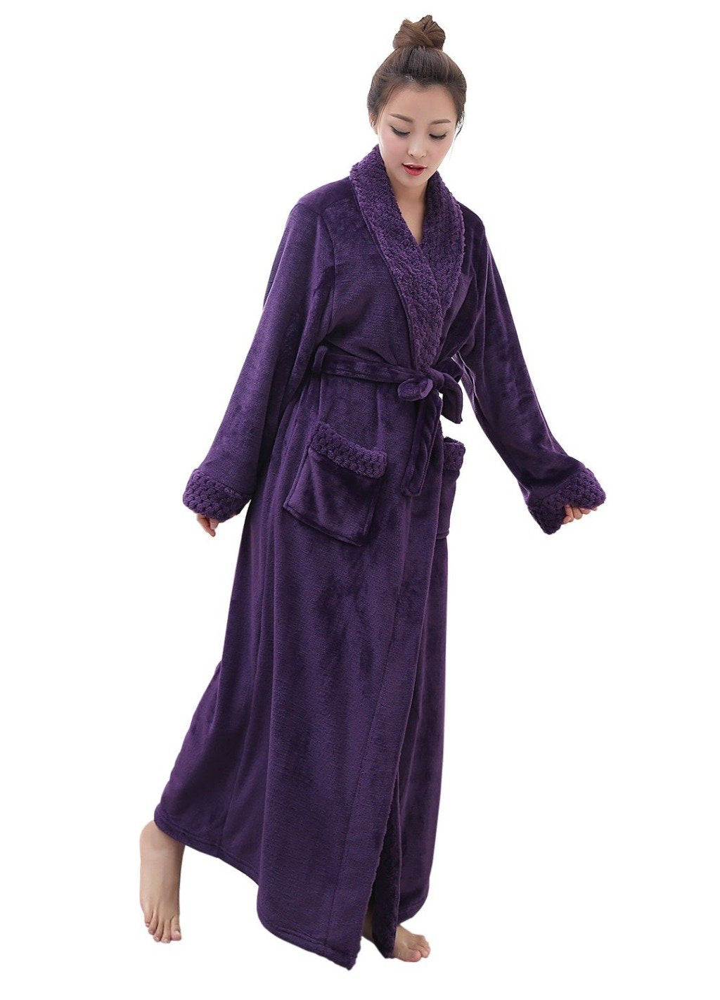 Plain purple flannel bathrobe