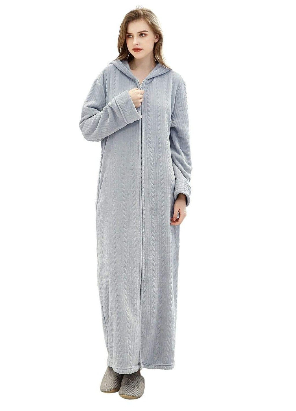 grey hooded bathrobe for women