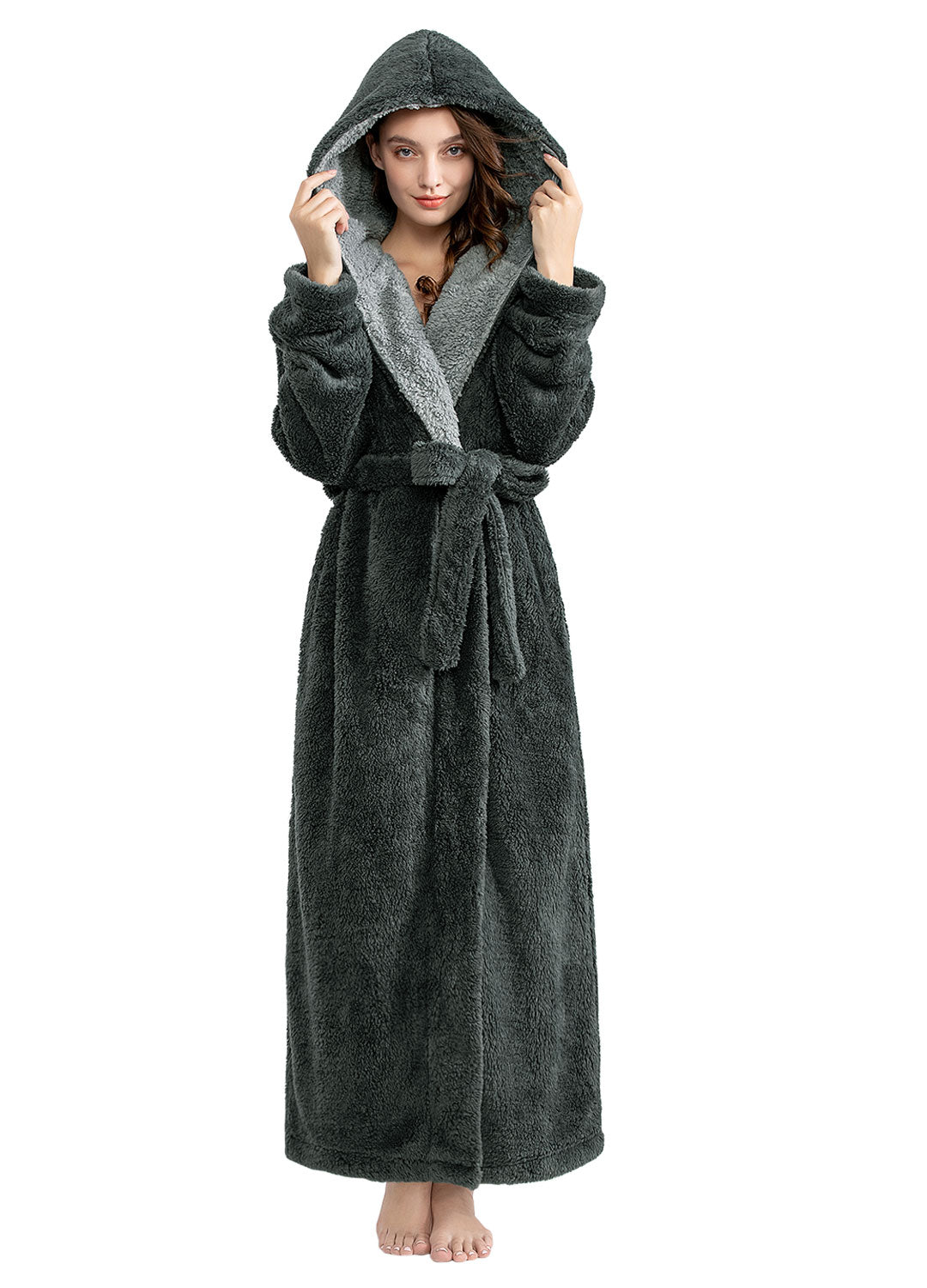 Robes for Women with Hood Long Soft Warm Full Length Sleepwear Luxurious Plush Fleece Winter Ladies Robes