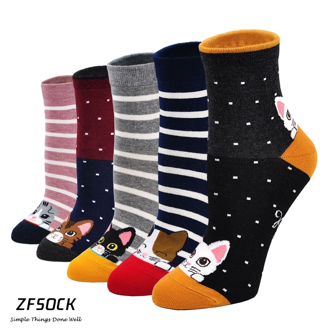 ZFSOCK Cute Cat Design Socks for Women, 5 Pairs