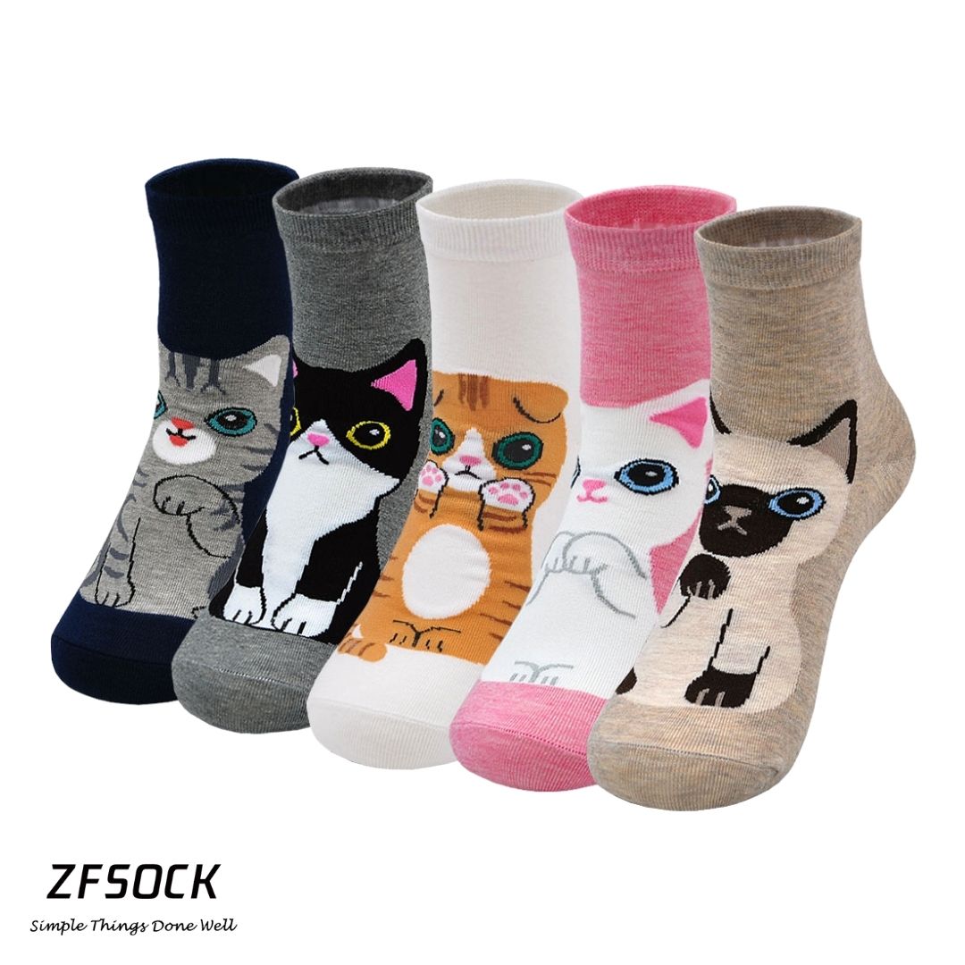 ZFSOCK Cute Cat Kittens Design Crew Socks for Women, 5 Pairs