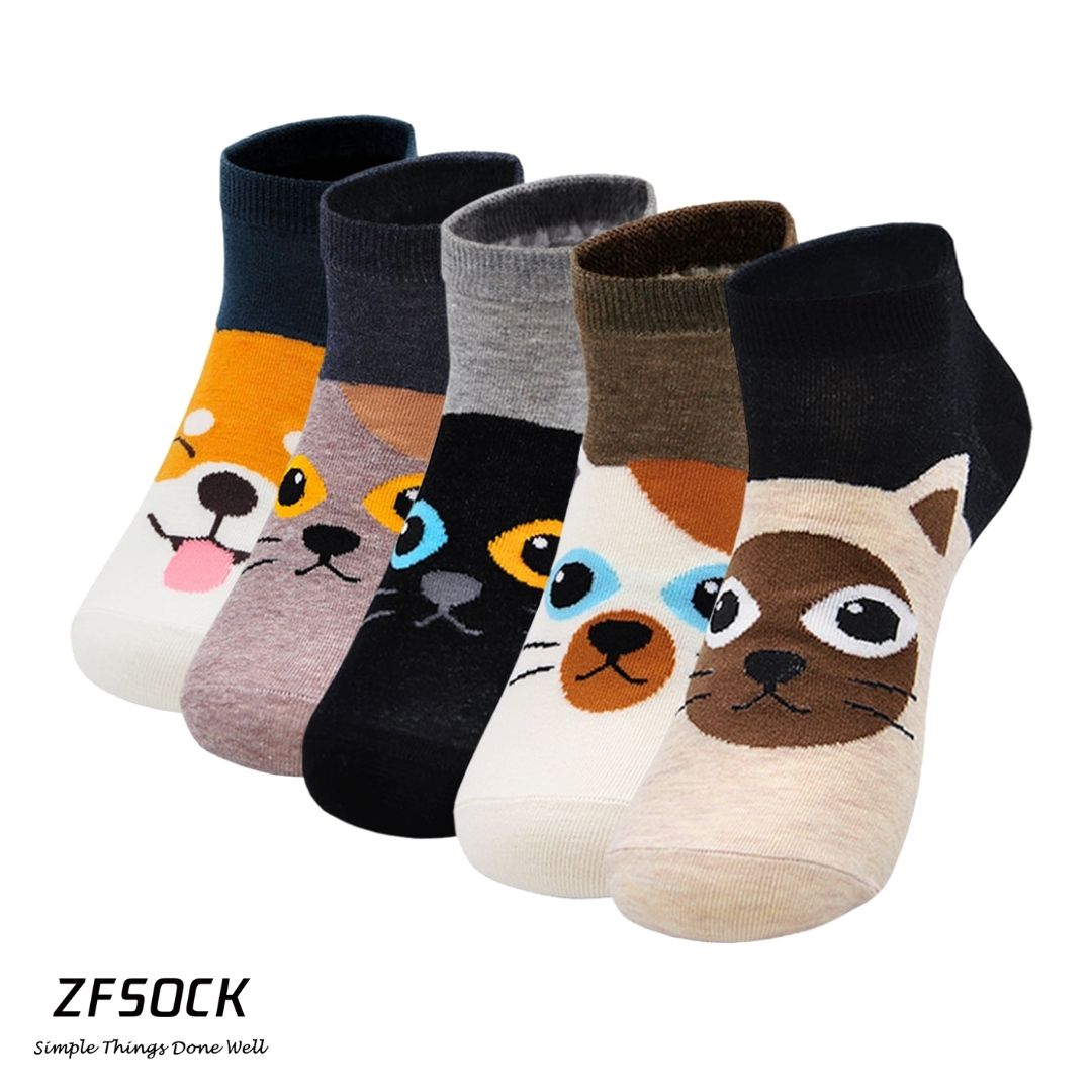 ZFSOCK Cute Cats Design Ankle Socks for Women, 5 Pairs