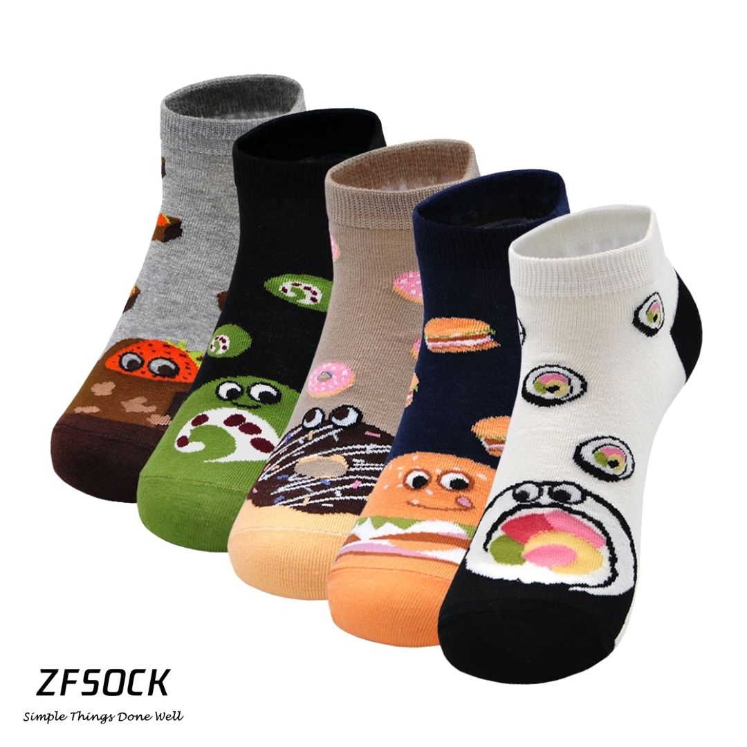 ZFSOCK Cute Food Design Ankle Socks for Women, 5 Pairs