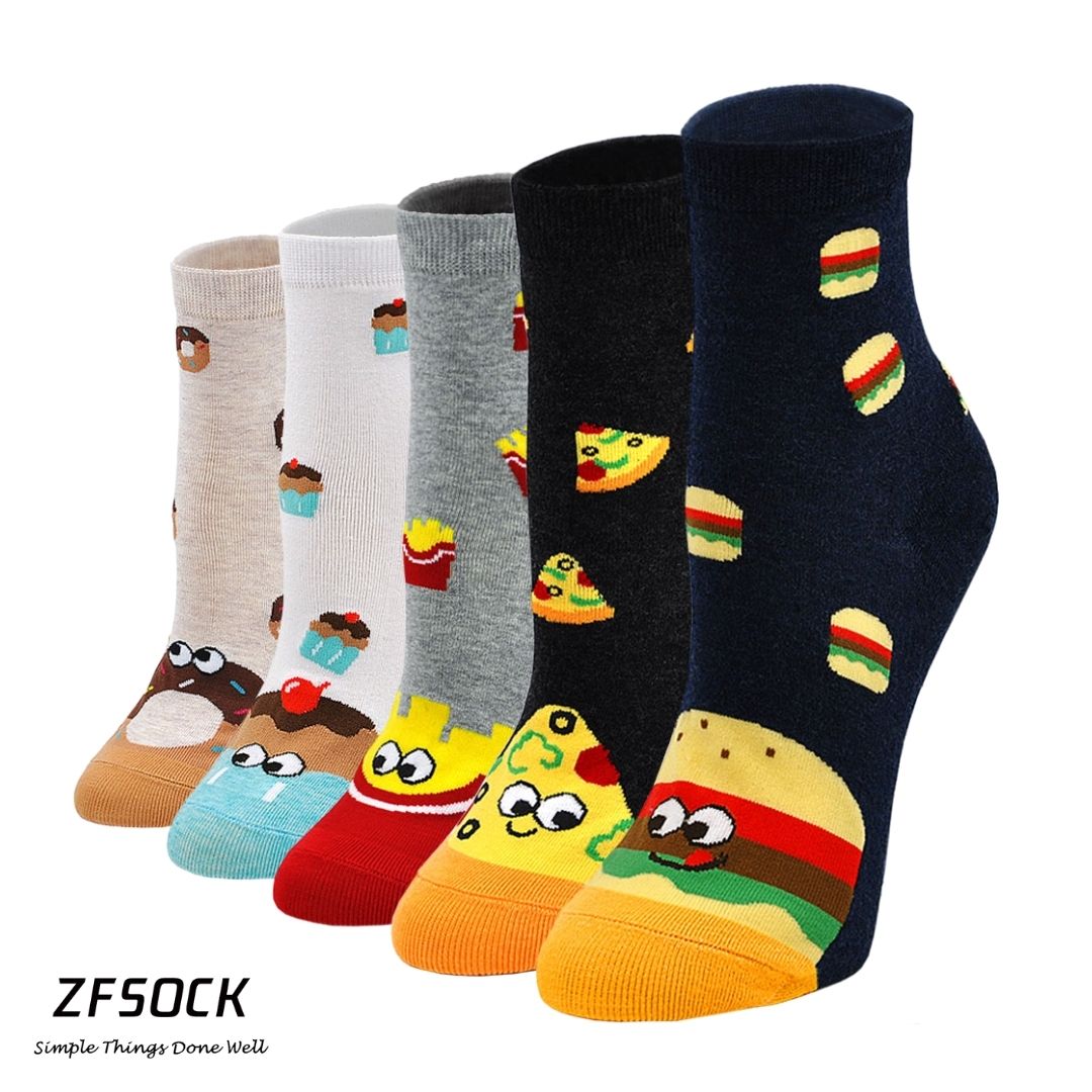 ZFSOCK Cute Food Design Crew Socks for Women, 5 Pairs