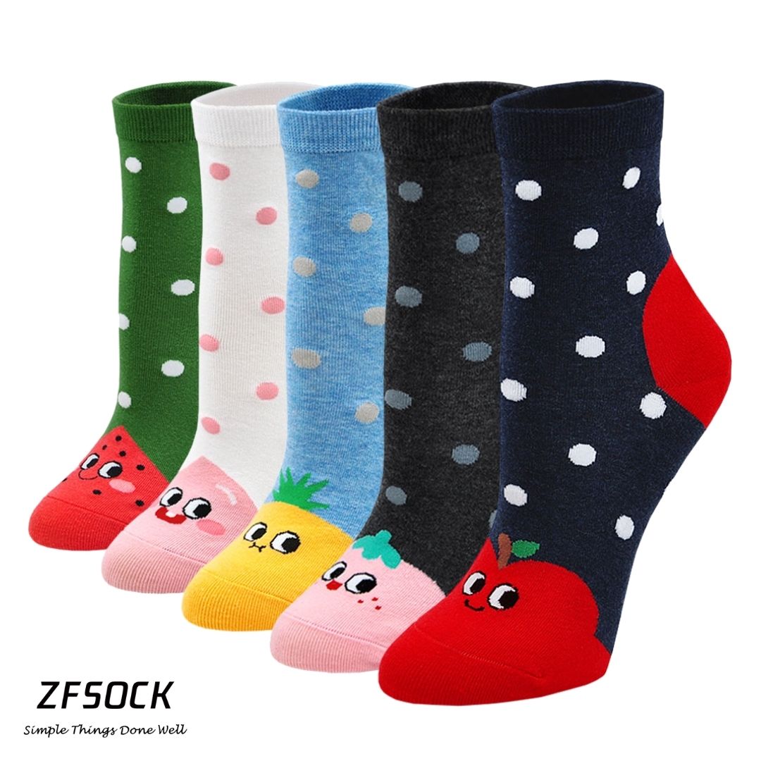 ZFSOCK Cute Fruit Design Crew Socks for Women, 5 Pairs