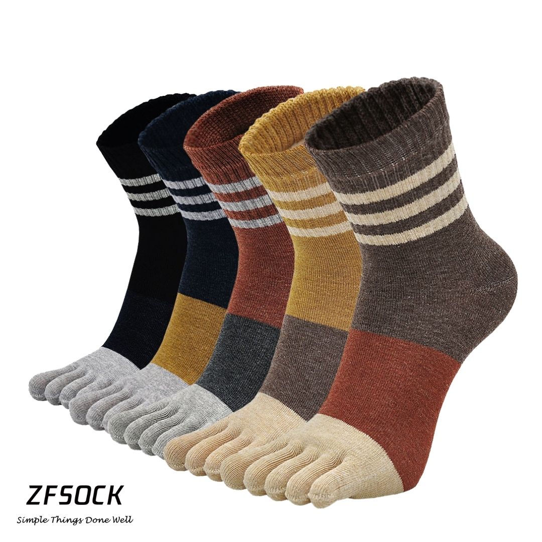 ZFSOCK Classic Design 5 Finger Crew Socks for Women, 5 Pairs