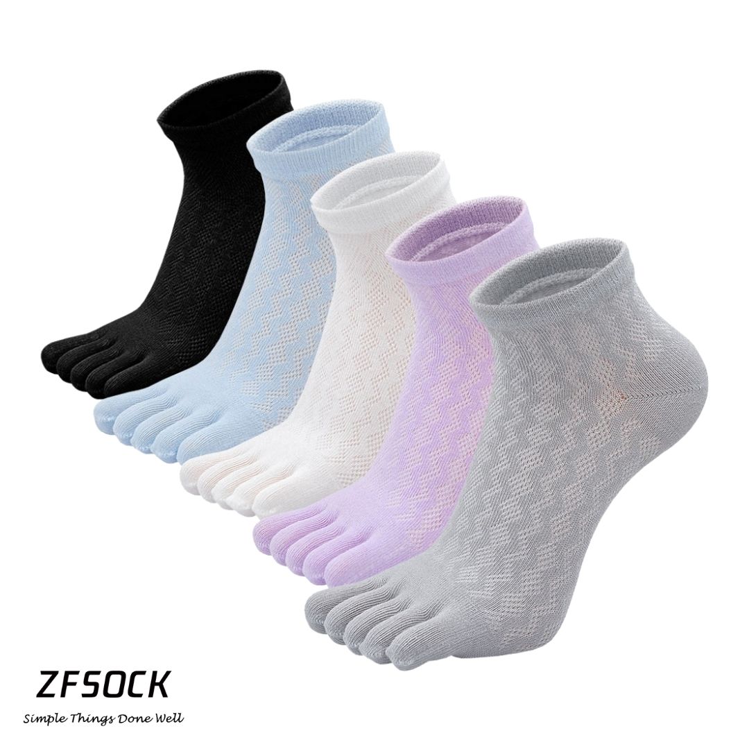 ZFSOCK 5 Finger Plain Classic Design Toe Socks with Breathable Mesh for Women, 5 Pairs