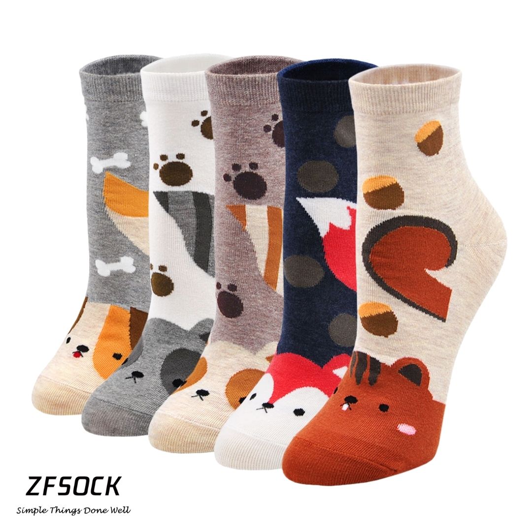 ZFSOCK Cute Animal Design Crew Socks, 5 Pairs