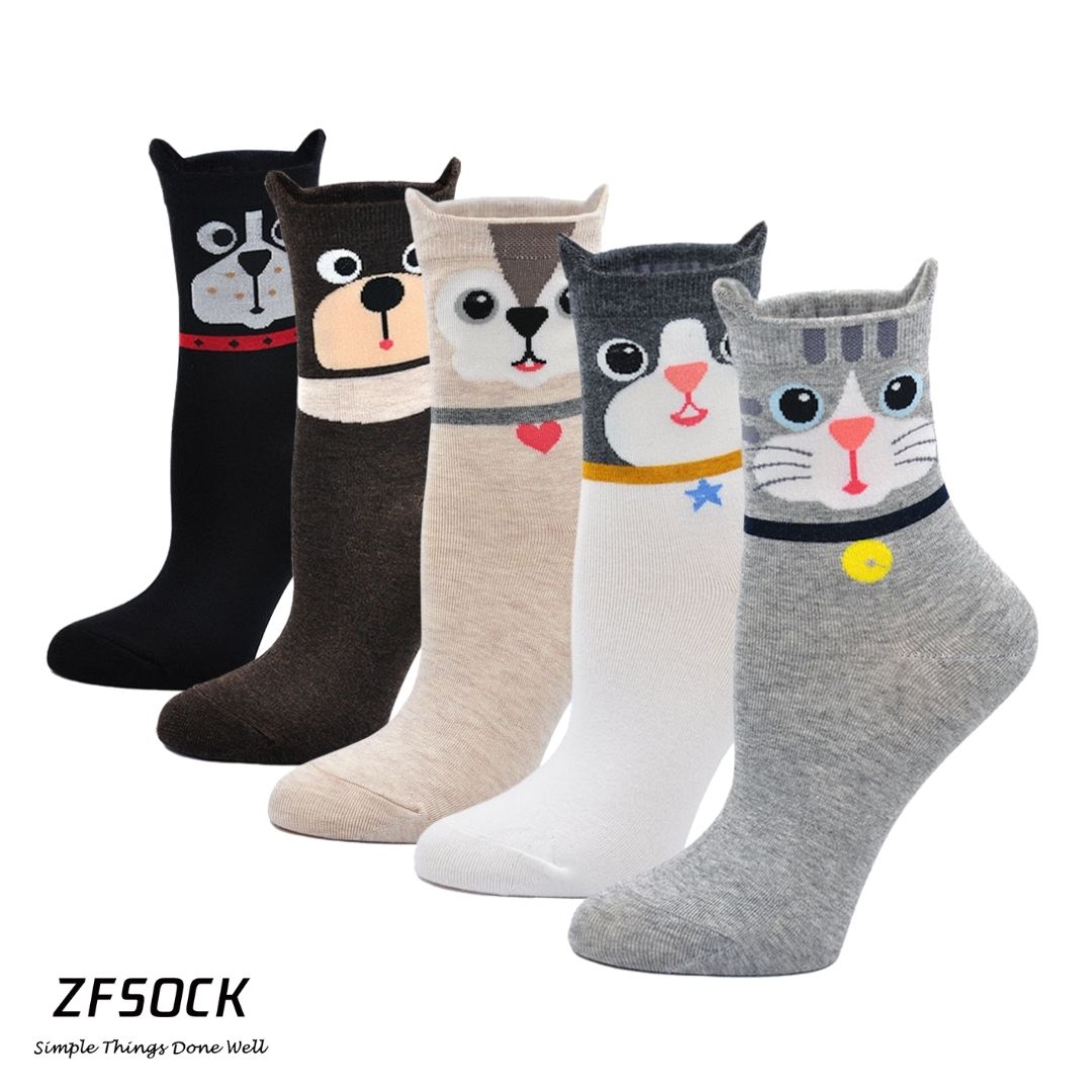 ZFSOCK Cute Animal Face Socks for Women, 5 Pairs