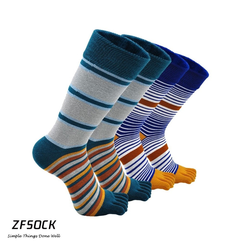 ZFSOCK Blue Stripes Executive 5 Finger Socks for Men, 4 Pairs