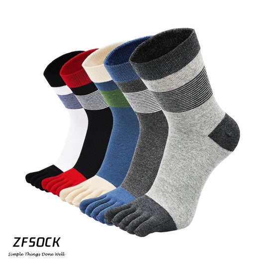 ZFSOCK Classic Design Athletic Crew 5 Finger Socks for Men, 5 Pairs