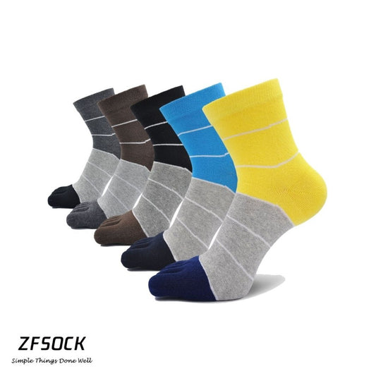 ZFSOCK Mixed Colors Gym 5 Finger Crew Socks for Men, 5 Pairs