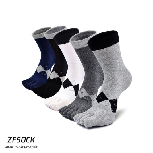 ZFSOCK Classic Neutral Colors 5 Finger Crew Socks for Men, 5 Pairs