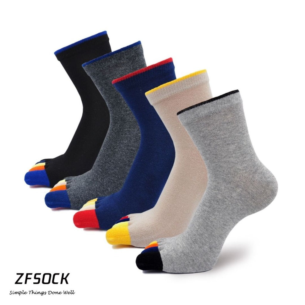 ZFSOCK Classic Mixed Colors  5 Finger Crew Socks for Men, 5 Pairs