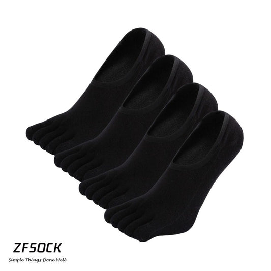 ZFSOCK Plain Black No show  5 Finger Toe  Socks for Men, 4 Pairs