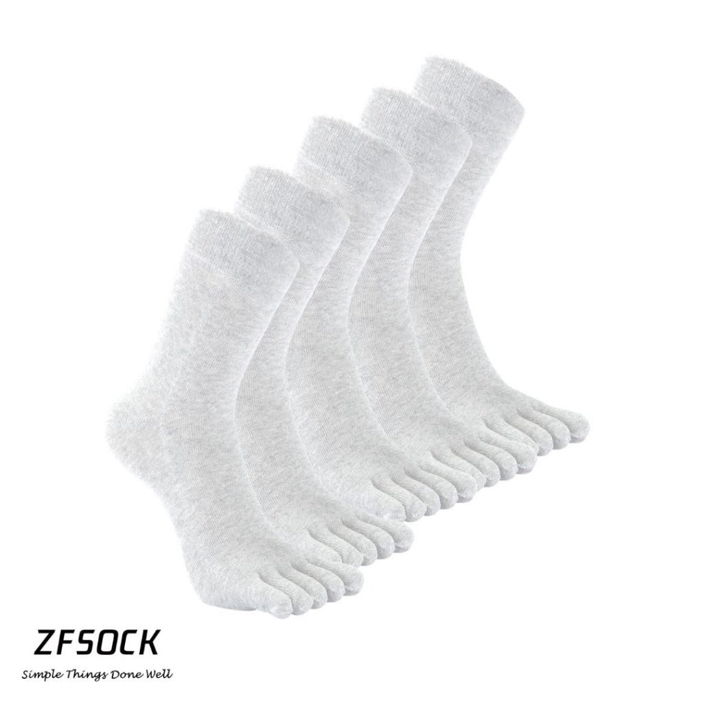 ZFSOCK Plain White Executive 5 Finger Socks for Men, 5 Pairs