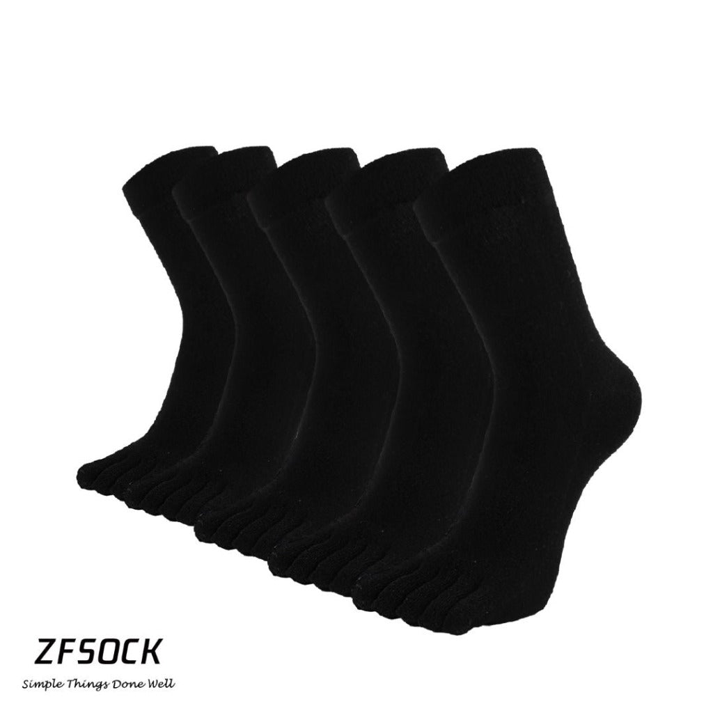 ZFSOCK Plain Black Executive 5 Finger Socks for Men, 5 Pairs