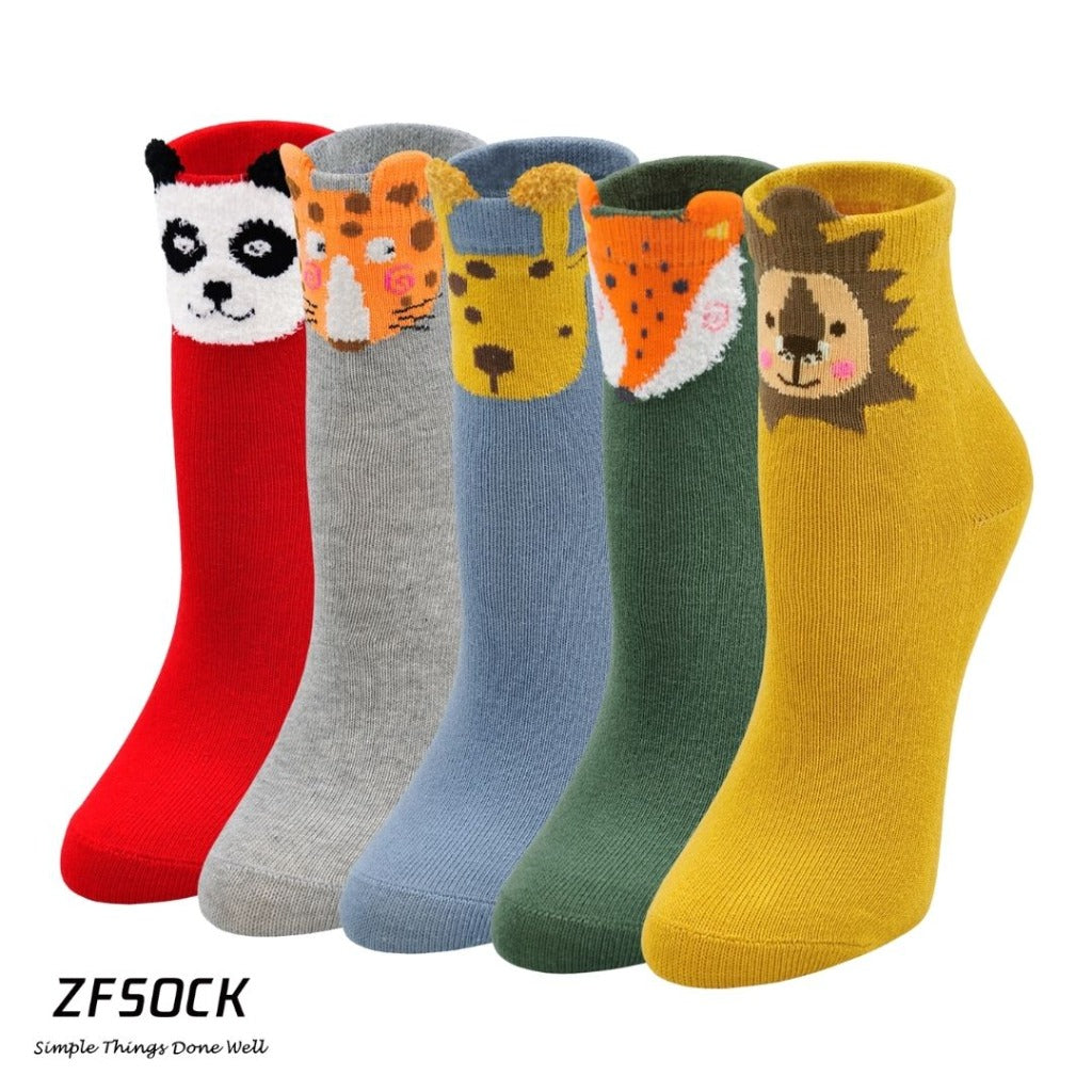 ZFSOCK Animals Safari Design Socks for Children, 5 Pairs