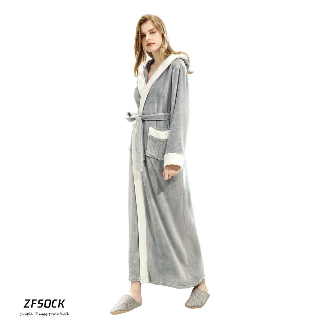 ZFSOCK Dressing Gown Bathrobe with Hood and Wide Shawl Collar Wedding Winter Bathrobe Luxury Bathrobe Quality