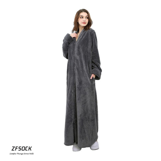 ZFSOCK Zip Up Style Dressing Gown Bathrobe Unisex For Men and Women Maternity Robe Wedding Winter Robe Luxury Brand Quality Bathrobe