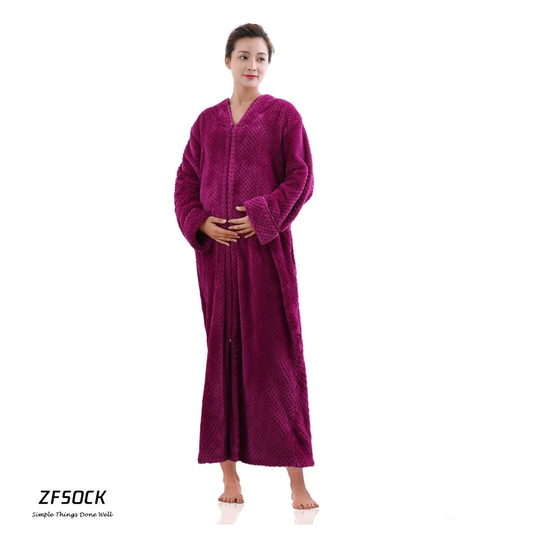 ZFSOCK Zip Up Style Dressing Gown Bathrobe Unisex For Men and Women Maternity Robe Wedding Winter Robe Luxury Brand Quality Bathrobe