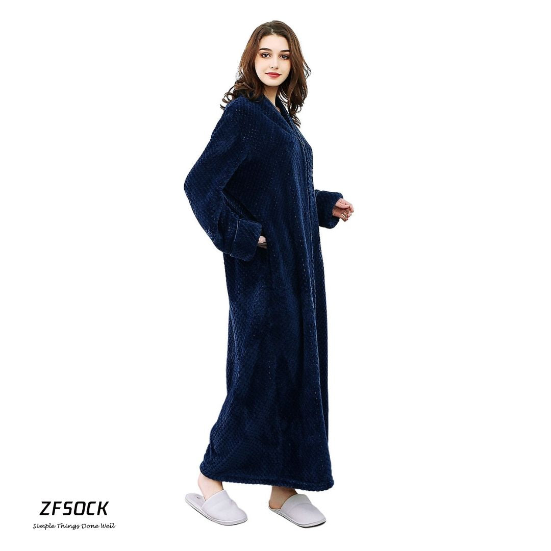 ZFSOCK Zip Up Style Dressing Gown Bathrobe Unisex For Men and Women Maternity Robe Wedding Winter Robe Luxury Brand Quality Bathrobe