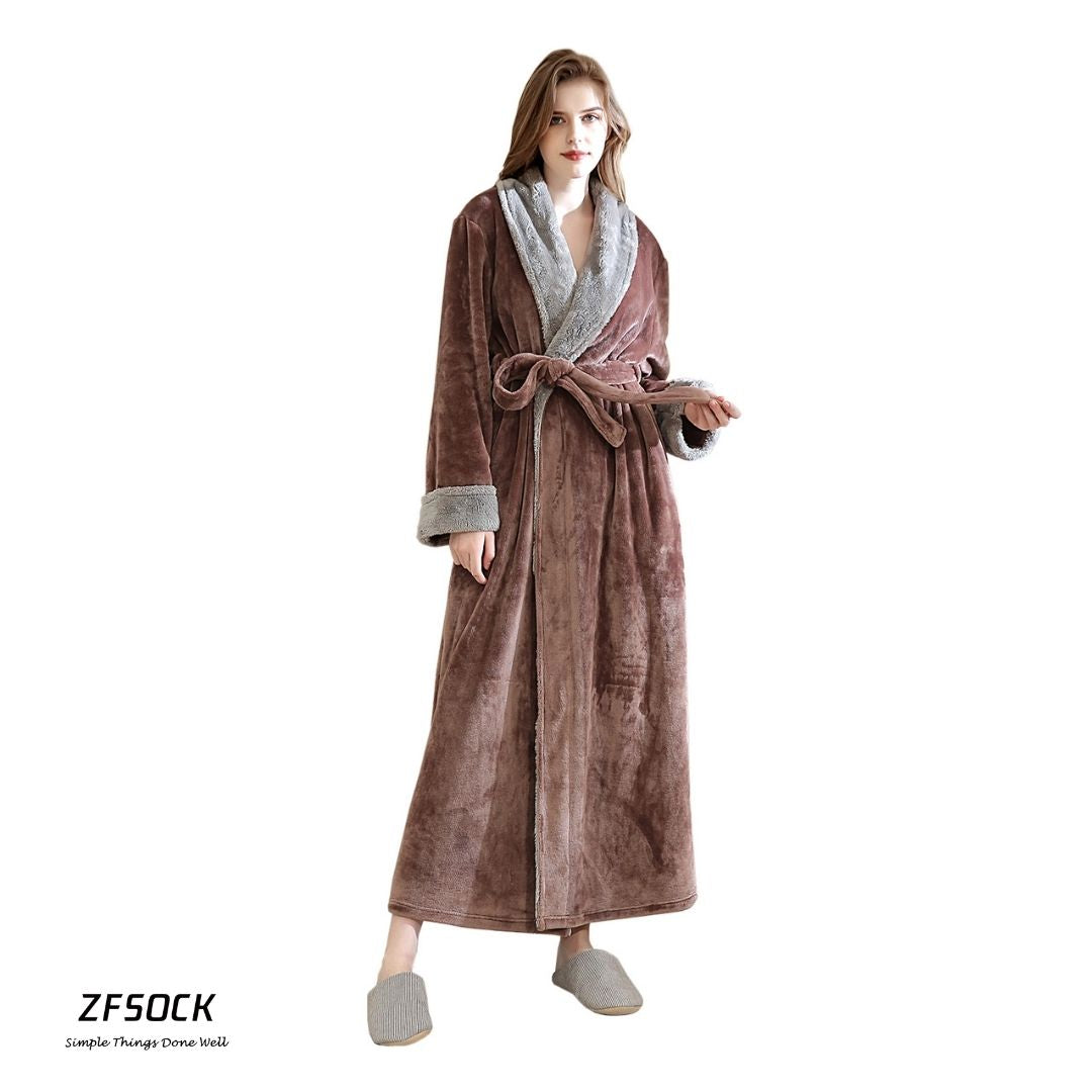 ZFSOCK Classic Design Fluffy Dressing Gown Bathrobe Unisex Winter Wedding Bathrobe