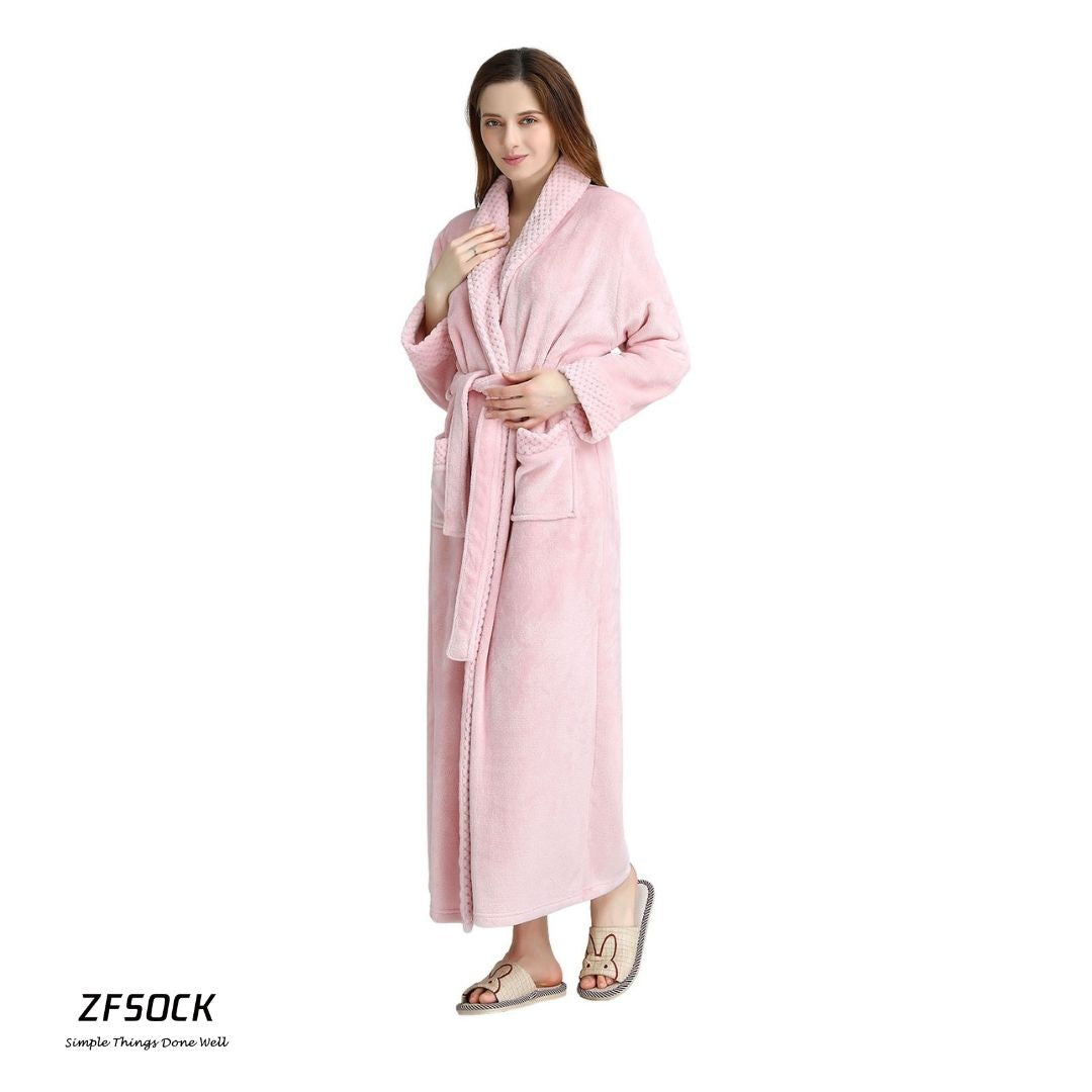 ZFSOCK Classic Unisex Long Flannel Dressing Gown Bathrobe for Men and Women