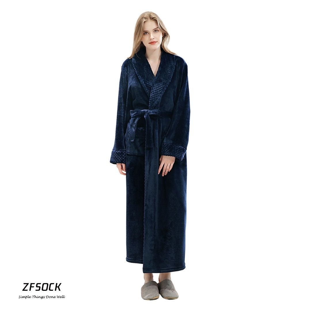 ZFSOCK Classic Unisex Long Flannel Dressing Gown Bathrobe for Men and Women