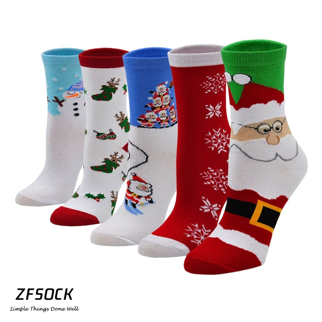 ZFSOCK 5 Pairs of Christmas Crew Socks for Women