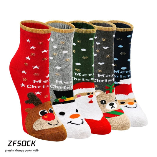 ZFSOCK 5 Pairs of Premium Quality Christmas Crew Socks for Women