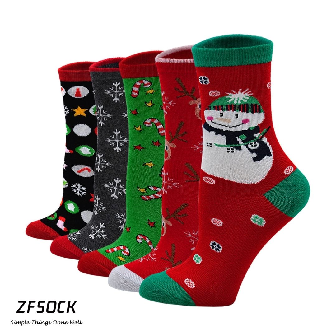 ZFSOCK 5 Pairs of Christmas Holiday Crew Socks for Women