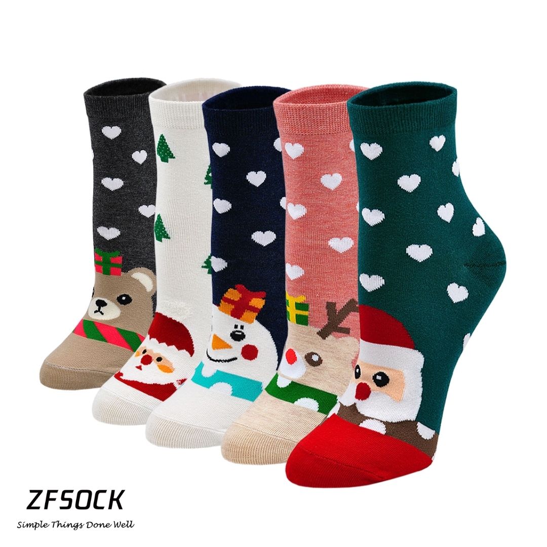 ZFSOCK 5 Pairs of Cute Christmas Socks for Women