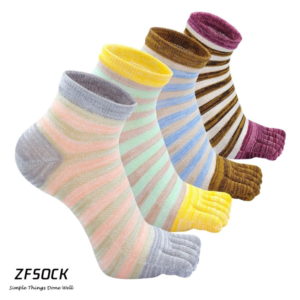 ZFSOCK 5 Finger Classic Stripes Design Toe Socks  for Women, 4 Pairs