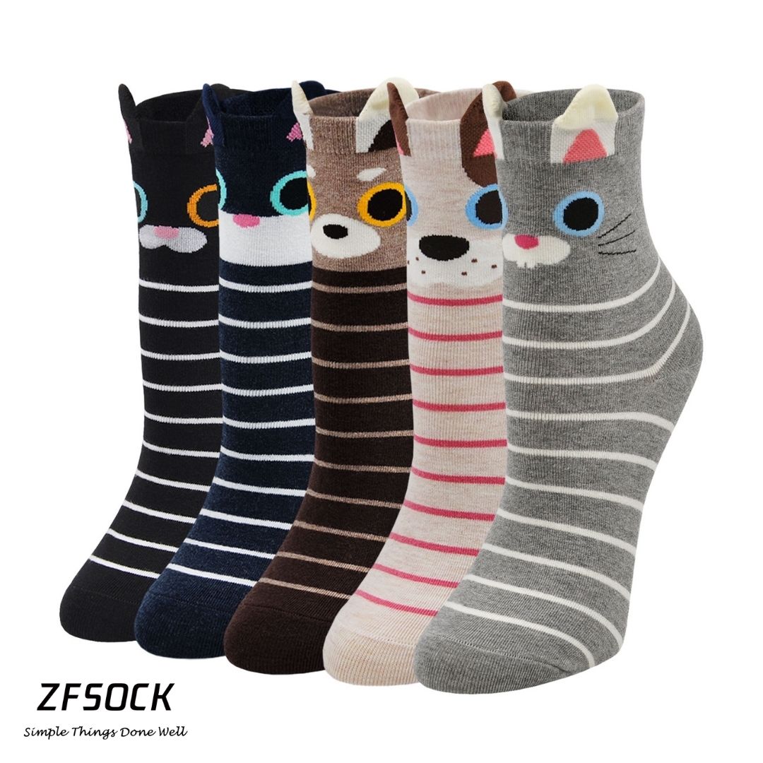 ZFSOCK Cute  Stripes  Design Socks for Women, 5 Pairs