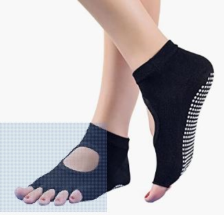 Women Pilates Yoga Socks: Non Slip Toeless Pilates Socks Ladies Ballet Socks with Toe Cotton Socks with Grip for Dance Fitness，Size 3-8, 4 Pack