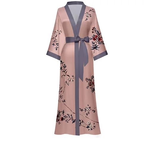 Long Kimono Robe for Women, Satin Sleepwear Silky Bathrobe Bachelorette Robe, Lightweight & Soft Floral