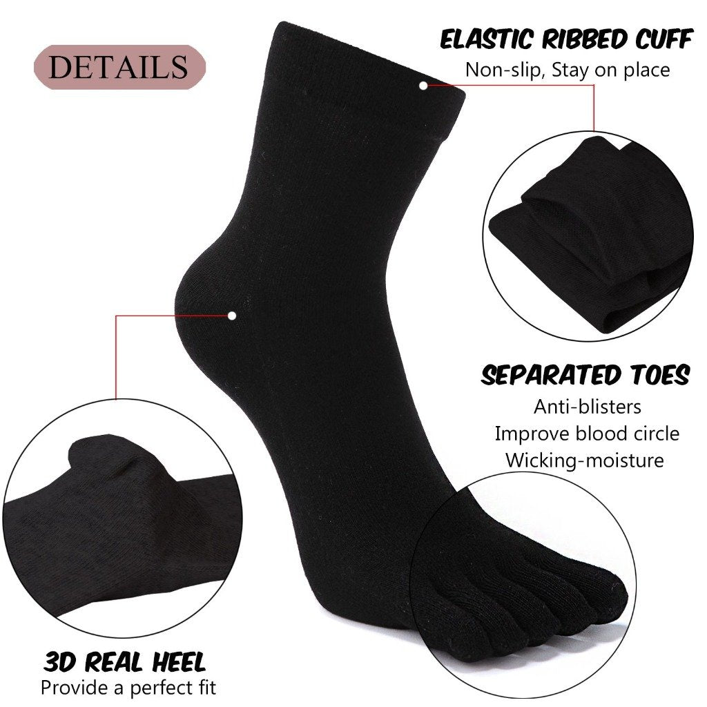 plain black cotton 5 finger socks for men